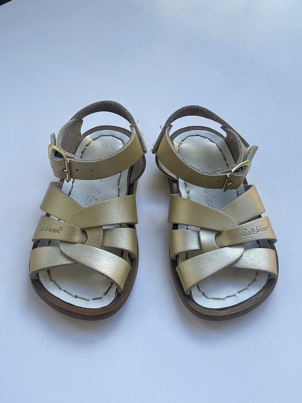 Sun San/Saltwater Swimmer Gold Leather Waterproof Sandals Toddler Size 5